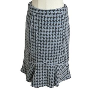 ETCETERA Blue Gray Houndstooth Midi Skirt Wool‎ Size 2 Fall Winter Party Work